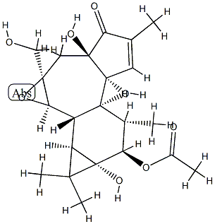 (1aR)-8β-Acetyloxy-1,1aα,1bβ,1cα,2a,3,3a,6aα,6b,7,8,8a-dodecahydro-3aβ,6bα,8aα-trihydroxy-2aα-hydroxymethyl-1,1,5,7α-tetramethyl-4H-cyclopropa[5',6']benz[1',2':7,8]azuleno[5,6-b]oxiren-4-one 结构式