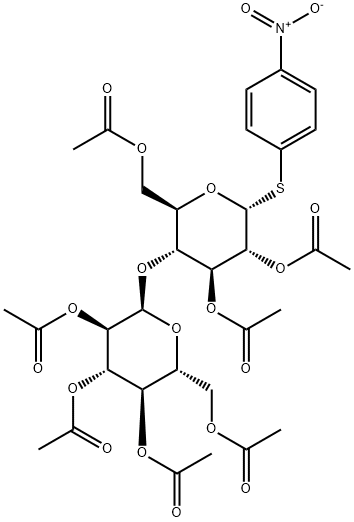 4-硝基苯基 4-O-(2,3,4,6-四-O-乙酰基-ALPHA-D-吡喃葡萄糖基)-1-硫代-ALPHA-D-吡喃葡萄糖苷 2,3,6-三乙酸酯 结构式