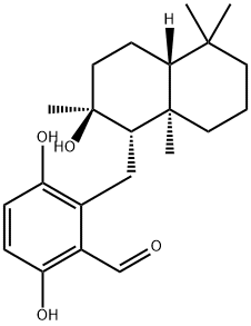 2-[[(1S,4aR)-Decahydro-2β-hydroxy-2,5,5,8aα-tetramethylnaphthalen-1-yl]methyl]-3,6-dihydroxybenzaldehyde 结构式