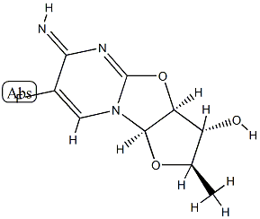 6H-Furo[2,3:4,5]oxazolo[3,2-a]pyrimidin-3-ol,7-fluoro-2,3,3a,9a-tetrahydro-6-imino-2-methyl-,[2R-(2alpha,3bta,3abta,9abta)]-(9CI) 结构式