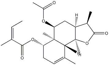 (Z)-2-Methyl-2-butenoic acid [(3R)-5α-acetoxy-2,3,3aβ,4,5,5a,6,7,9aα,9bβ-decahydro-3α,5aα,9-trimethyl-2-oxonaphtho[1,2-b]furan-6β-yl] ester 结构式