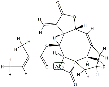 (E)-2-Methyl-2-butenoic acid [(2aS,12R)-4,5,7aα,9,10,10aβ,11,11aβ-octahydro-12-hydroxy-10-methylene-2,9-dioxo-3H-2a,6-methano-2H-oxete[2',3':4,5]cyclodeca[1,2-b]furan-11α-yl] ester 结构式
