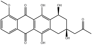 (8S)-7,8,9,10-Tetrahydro-6,8α,10α,11-tetrahydroxy-1-methoxy-8β-(2-oxopropyl)-5,12-naphthacenedione 结构式