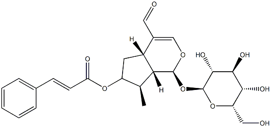 (E)-3-Phenylpropenoic acid (1S)-4-formyl-1α-(β-D-glucopyranosyloxy)-1,4aα,5,6,7,7aα-hexahydro-7α-methylcyclopenta[c]pyran-6α-yl ester 结构式