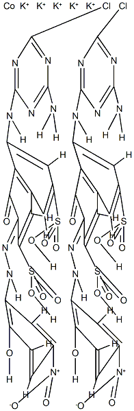 二[5-[(4-氨基-6-氯-1,3,5-三嗪-2-基)氨基]-4-羟基-3-[(2-羟基-5-硝基苯基)偶氮]-2,7-萘二磺酸根合(4-)]钴酸(5-)五钾盐 结构式