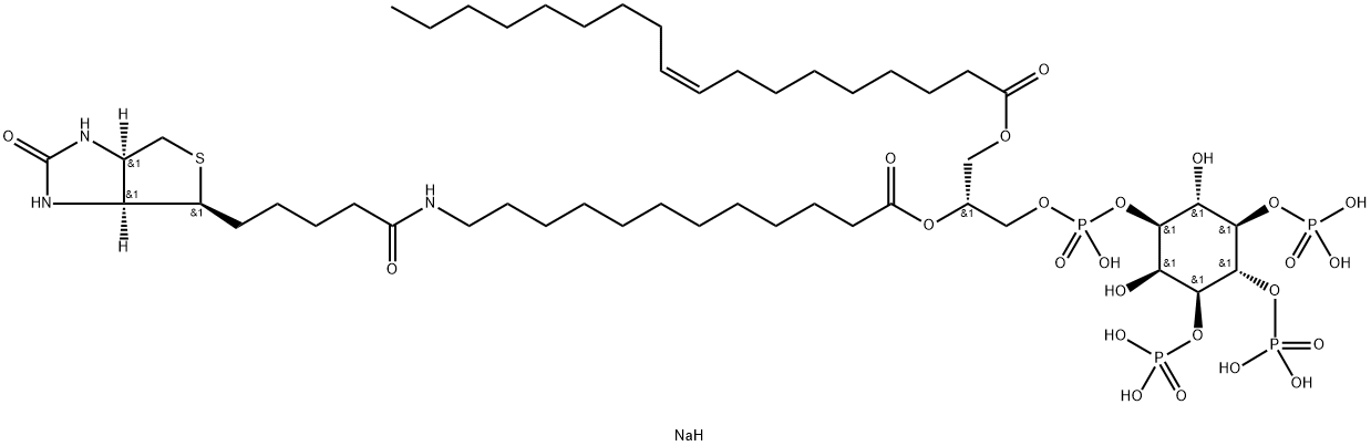 1-OLEOYL-2-[12-BIOTINYL(AMINODODECANOYL)]-SN-GLYCERO-3-PHOSPHOINOSITOL-3,4,5-TRISPHOSPHATE (SODIUM SALT);18:1-12:0 BIOTIN PIP3 结构式