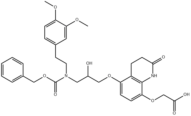 Acetic acid, 5-3-2-(3,4-dimethoxyphenyl)ethyl(phenylmethoxy)carbonylamino-2-hydroxypropoxy-1,2,3,4-tetrahydro-2-oxo-8-quinolinyloxy- 结构式