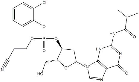 3'-Guanylic acid, 2'-deoxy-N-(2-methyl-1-oxopropyl)-, 2-chlorophenyl 2-cyanoethyl ester 结构式