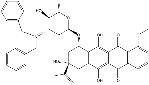 5,12-Naphthacenedione, 8-acetyl-10-((3-(bis(phenylmethyl)amino)-2,3,6- trideoxy-alpha-L-arabino-hexopyranosyl)oxy)-7,8,9,10-tetrahydro-6,8,11 -trihydroxy-1-methoxy-, (8S-cis)- 结构式