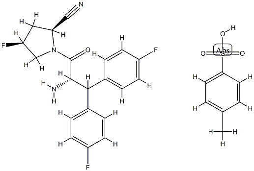 2-Pyrrolidinecarbonitrile, 1-[(2S)-2-aMino-3,3-bis(4-fluorophenyl)-1-oxopropyl]-4-fluoro-, (2S,4S)-, 4-Methylbenzenesulfonate (1:1) 结构式