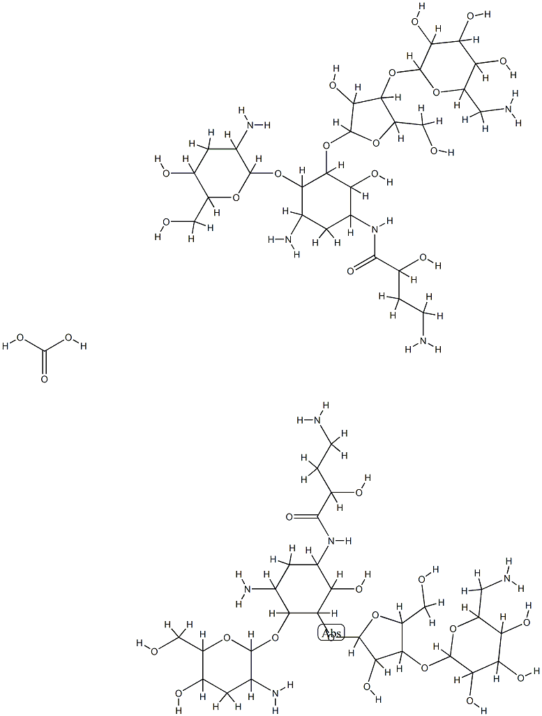 5-(O-(3-O-(6-amino-6-deoxy-beta-idopyranosyl)-beta-ribofuranosyl)-1-N-4-amino-2-hydroxybutanoyl)-3'-deoxyparomamine 结构式