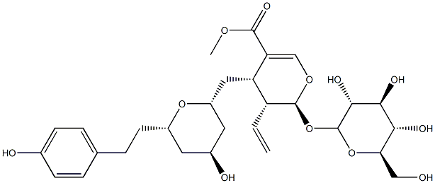 (2S)-3α-Ethenyl-2β-(β-D-glucopyranosyloxy)-3,4-dihydro-4α-[[(2R,4S,6S)-tetrahydro-4-hydroxy-6-[2-(4-hydroxyphenyl)ethyl]-2H-pyran-2-yl]methyl]-2H-pyran-5-carboxylic acid methyl ester 结构式