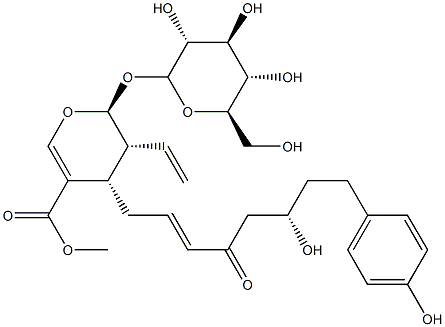 (2S)-3α-Ethenyl-2β-(β-D-glucopyranosyloxy)-3,4-dihydro-4α-[(2E,6S)-6-hydroxy-8-(4-hydroxyphenyl)-4-oxo-2-octenyl]-2H-pyran-5-carboxylic acid methyl ester 结构式