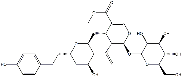 (2S)-3α-Ethenyl-2β-(β-D-glucopyranosyloxy)-3,4-dihydro-4α-[[(2S,4S,6S)-tetrahydro-4-hydroxy-6-[2-(4-hydroxyphenyl)ethyl]-2H-pyran-2-yl]methyl]-2H-pyran-5-carboxylic acid methyl ester 结构式