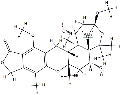 [1R,(-)]-1,2,3,6,7,7a,10,14,14aβ,14b-Decahydro-1α,6α-dihydroxy-3,13-dimethoxy-5,5,7aβ,9,14bα-pentamethyl-12H-3β,5aβ-epoxy-5H-furo[3,4-i]oxepino[4,3-a]xanthene-12-one 结构式