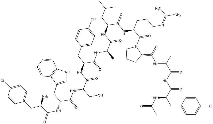 N-Ac-(4-Cl-Phe)(1)-(4-Cl-Phe)(2)-Trp(3)-Lys(6)-AlaNH2(10)-LHRH 结构式