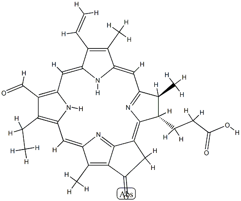 3-Phorbinepropanoic acid, 9-ethenyl-14-ethyl-13-formyl-4,8,18-trimethy l-20-oxo-, (3S,4S)- 结构式