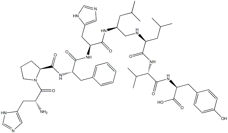 D-HIS-PRO-PHE-HIS-LEU-PSI-(CH2NH)-*LEU-V AL-TYR 结构式