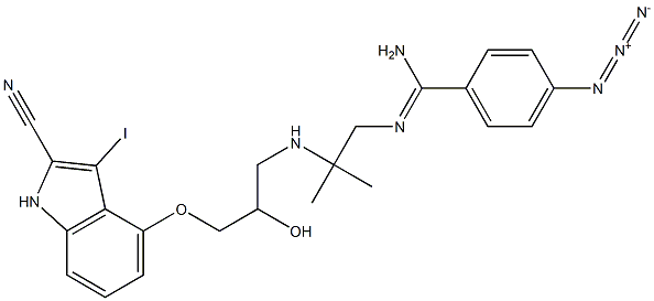 1-(4-azidobenzimidyl)-3,3-dimethyl-6-hydroxy-7-(2-cyano-3-iodoindol-4-yloxy)-1,4-diazaheptane 结构式