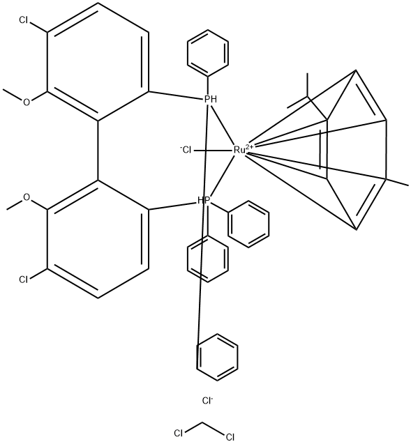 氯[(S)-(+)-5,5'-二氯-6,6'-二甲氧-2,2'-双(二苯膦基)-1,1'-联苯](对伞花烃)铷(II) 结构式