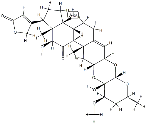 12β,14-Dihydroxy-11-oxo-3β,2α-[[(2S,3S,4R,6R)-tetrahydro-3-hydroxy-4-methoxy-6-methyl-2H-pyran-2,3-diyl]bis(oxy)]-5β-carda-4,20(22)-dienolide 结构式