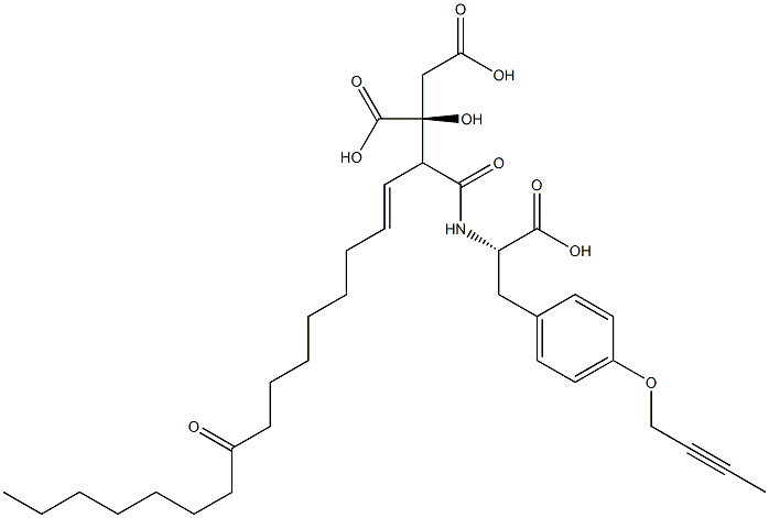 D-erythro-Pentonic acid, 5-[[(1S)-2-[4-(2-butyn-1-yloxy)phenyl]-1-carboxyethyl]aMino]-3-C-carboxy-2,4,5-trideoxy-5-C-oxo-4-[(1E)-9-oxo-1-hexadecen-1-yl]- 结构式