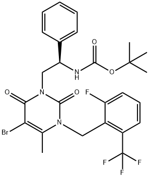 N-[(1R)-2-[5-溴-3-[[2-氟-6-(三氟甲基)苯基]甲基]-3,6-二氢-4-甲基-2,6-二氧代-1(2H)-嘧啶基]-1-苯基乙基]氨基甲酸叔丁酯 结构式