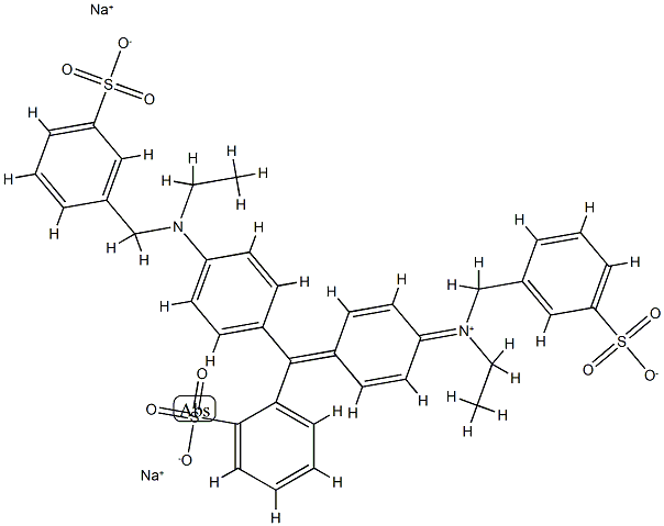 disodium 2-[[4-[ethyl-[(3-sulfonatophenyl)methyl]amino]phenyl]-[4-[eth yl-[(3-sulfonatophenyl)methyl]azaniumylidene]-1-cyclohexa-2,5-dienylid ene]methyl]benzenesulfonate 结构式