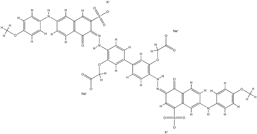 Acetic acid, 2,2'-[[4-[[1-hydroxy-6-[( 4-methoxyphenyl)amino]-3-sulfo-2-naphthalenyl]azo ]-4'-[[1-hydroxy-6-[(4-methoxyphenyl)amino]-4-sulf o-2-naphthalenyl]azo][1,1'-biphenyl]-3,3'-diyl]b is(oxy)]bis-, potassium sodium salt 结构式