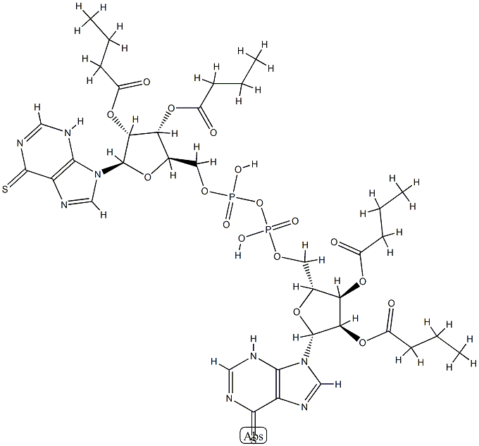 P(1),P(2)-bis(O(2'),O(3')-dibutyryl-6-mercaptopurine-9 beta-ribofuranoside)-5'-pyrophosphate 结构式