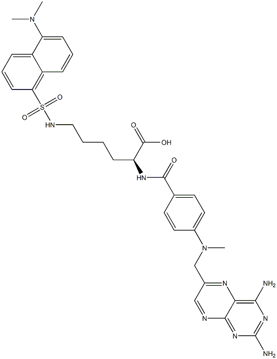 N(alpha)-(4-amino-4-deoxy-N(10)-methylpteroyl)-N-(epsilon)-(5-(N,N-dimethylamino)-1-naphthalenesulfonyl)lysine 结构式