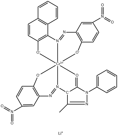 lithium [2,4-dihydro-4-[(2-hydroxy-5-nitrophenyl)azo]-5-methyl-2-phenyl-3H-pyrazol-3-onato(2-)][1-[(2-hydroxy-5-nitrophenyl)azo]-2-naphtholato(2-)]chromate(1-)  结构式