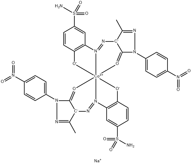 sodium bis[3-[[4,5-dihydro-3-methyl-1-(4-nitrophenyl)-5-oxo-1H-pyrazol-4-yl]azo]-4-hydroxybenzenesulphonamidato(2-)]cobaltate(1-) 结构式