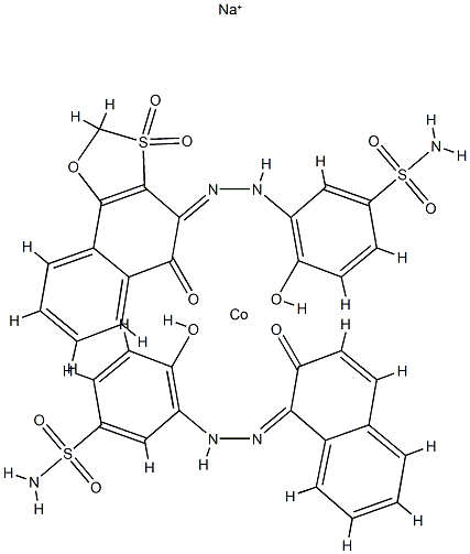 sodium [4-hydroxy-3-[(2-hydroxy-1-naphthyl)azo]benzenesulphonamidato(2-)][4-hydroxy-3-[(5-hydroxynaphth[2,1-d]-1,3-oxathiol-4-yl)azo] benzenesulphonamide S,S-dioxidato(2-)]cobaltate(1-)  结构式