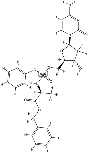 N-(2'-脱氧-2',2'-二氟-P-苯基-5'-胞苷酰)-L-丙氨酸苄酯 结构式