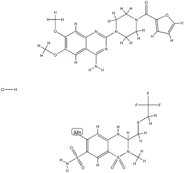 [4-(4-amino-6,7-dimethoxy-quinazolin-2-yl)piperazin-1-yl]-(2-furyl)met hanone, 4-chloro-9-methyl-10,10-dioxo-8-(2,2,2-trifluoroethylsulfanylm ethyl)-10$l^{6}-thia-7,9-diazabicyclo[4.4.0]deca-1,3,5-triene-3-sulfon amide, hydrochloride 结构式
