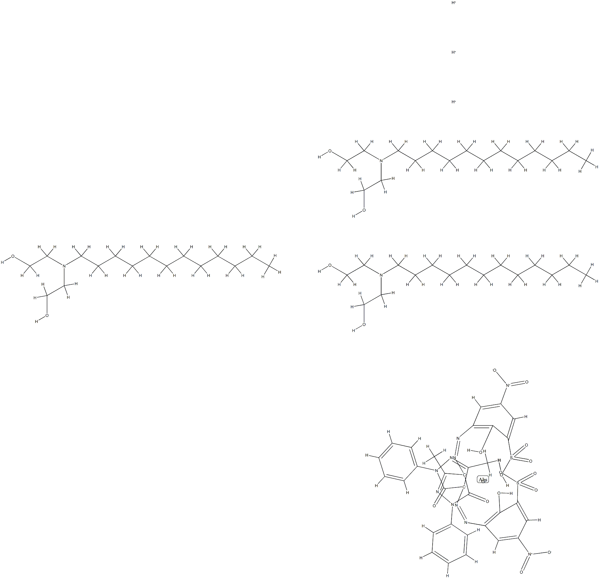 trihydrogen bis[3-[(4,5-dihydro-3-methyl-5-oxo-1-phenyl-1H-pyrazol-4-yl)azo]-2-hydroxy-5-nitrobenzene-1-sulphonato(3-)]chromate(3-), compound with 2,2'-(dodecylimino)bis[ethanol] (1:3)  结构式