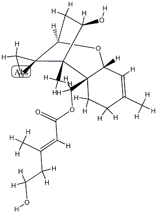 (-)-12,13-Epoxytrichotheca-9-ene-4β,15-diol 15-[(E)-5-hydroxy-3-methyl-2-pentenoate] 结构式