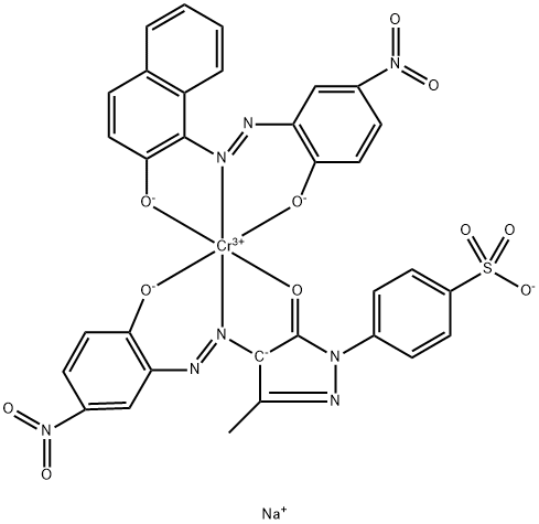 disodium [4-[4,5-dihydro-4-[(2-hydroxy-5-nitrophenyl)azo]-3-methyl-5-oxo-1H-pyrazol-1-yl]benzenesulphonato(3-)][1-[(2-hydroxy-5-nitrophenyl)azo]-2-naphtholato(2-)]chromate(2-) 结构式