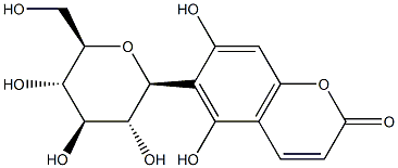 (+)-6-β-D-Glucopyranosyl-5,7-dihydroxy-2H-1-benzopyran-2-one 结构式