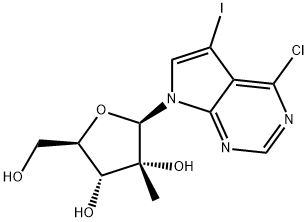 4-Chloro-5-iodo-7-(2-C-methyl-beta-D-ribofuranosyl)-7H-pyrrolo[2,3-d]pyrimidine 结构式