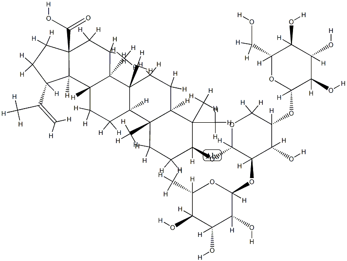 LUP-20(29)-EN-28-OIC ACID, 3-[Β-D-GLUCOPYRANOSYL(1→4)[A-L-RHAMNOPYRANOSYL) (1→2)-A -L-ARABINOPYRANOSYL]OXY], (3Β,4A)-) 结构式