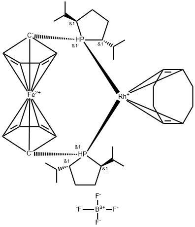 1,1′-双((2R,5R)-2,5-二异丙基膦烷基)二茂铁(环辛二烯)四氟硼酸铑(I) 结构式