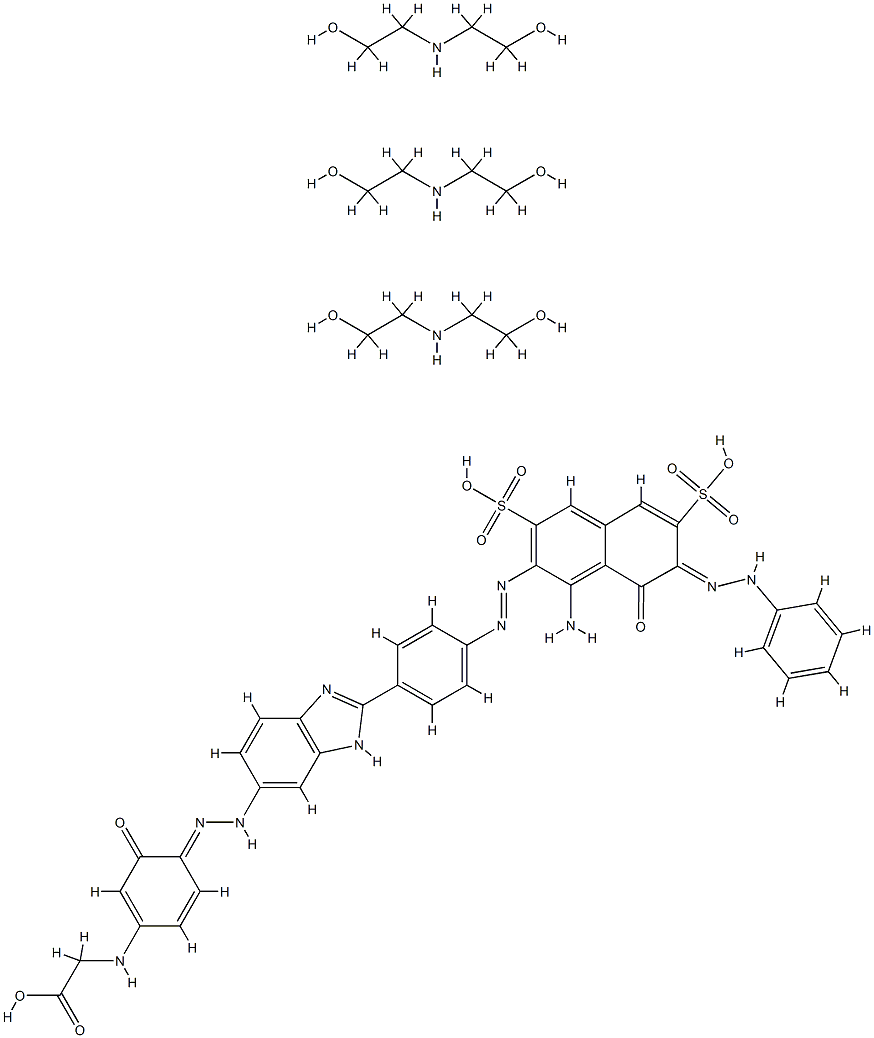 N-[4-[[2-[4-[[1-amino-8-hydroxy-2-naphthyl-7-phenylazo-3,6-disulpho]azo]phenyl]-1H-benzimidazol-5-yl]azo]-3-hydroxyphenyl]glycine, compound with 2,2'-iminobisethanol (1:3) 结构式