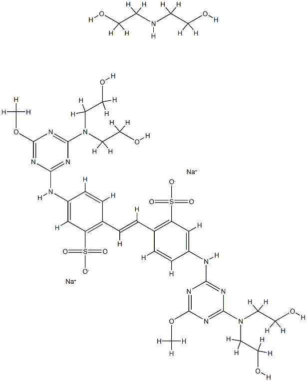 2,2'-(1,2-乙烯二基)二[5-[[4-[二(2-羟乙基)氨基]-6-甲氧基-1,3,5-三嗪-2-基]氨基]苯磺酸钠与2,2'-亚氨基二[乙醇]的化合物 结构式
