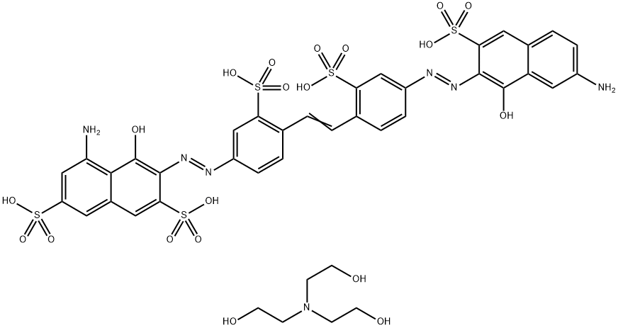 5-氨基-3-[[4-[2-[4-[(7-氨基-1-羟基-3-磺基-2-萘基)偶氮]-2-磺基苯基]乙烯基]-3-磺基苯基]偶氮]-4-羟基-2,7-萘二磺酸钾盐与三乙醇胺的化合物 结构式
