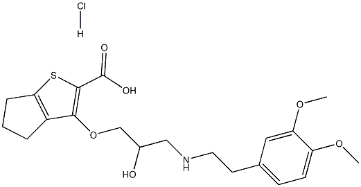 6-[3-[2-(3,4-dimethoxyphenyl)ethylamino]-2-hydroxy-propoxy]-8-thiabicy clo[3.3.0]octa-6,9-diene-7-carboxylic acid hydrochloride 结构式