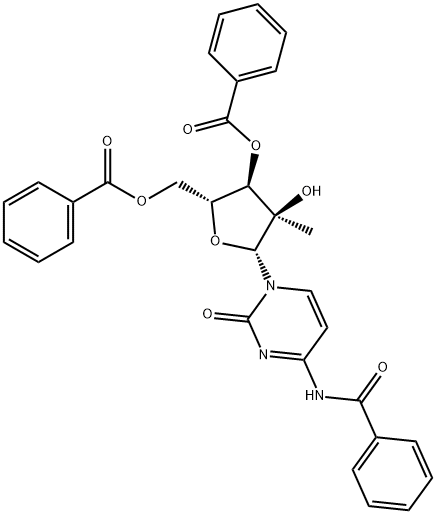 (2R,3R,4R,5R)-5-(4-苯甲酰氨基-2-氧代嘧啶-1(2H)-基)-2-((苯甲酰氧基)甲基)-4-羟基-4-甲基四氢呋喃-3-基苯甲酸酯 结构式