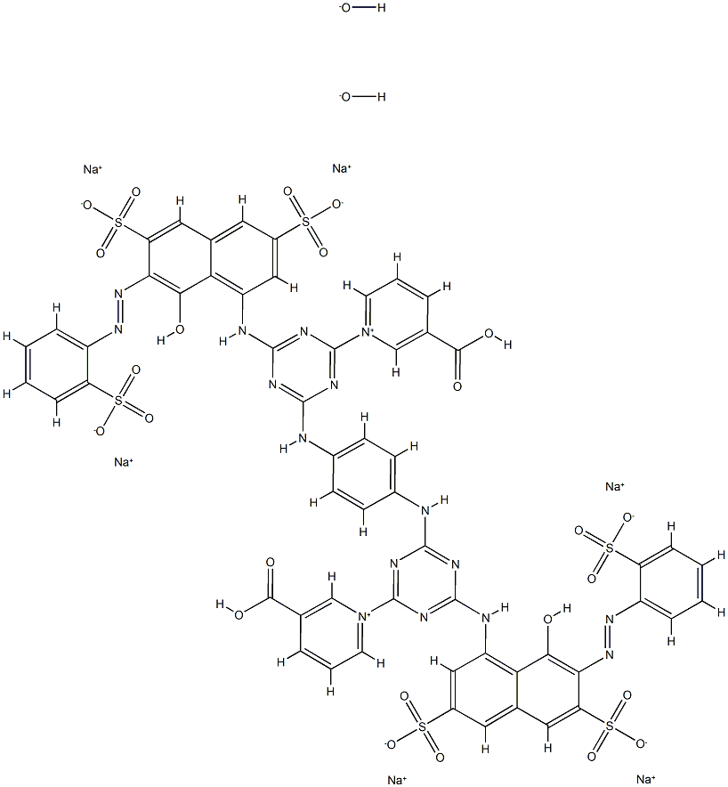 1,1'-[1,4-亚苯基二[亚氨基[6-[[8-羟基-3,6-二磺基-7-[(2-磺苯基)偶氮]-1-萘基]氨基]1,3,5-三嗪-4,2-二基]]]二[3-羧基吡啶翁盐]二氢氧化六钠盐 结构式