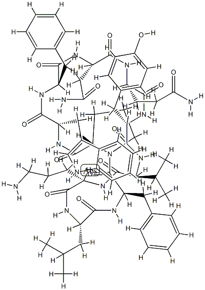 Cyclo(L-Asn-L-Gln-L-Tyr-L-Val-L-Orn-L-Leu-D-Phe-L-Pro-L-Trp-D-Phe-) 结构式